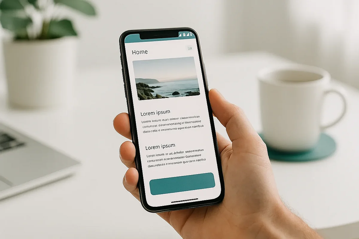 Smartphone mit klar gestalteter mobiler Website – Mobile-First beim Relaunch Smartphone mit klar gestalteter mobiler Website – Mobile-First beim Relaunch