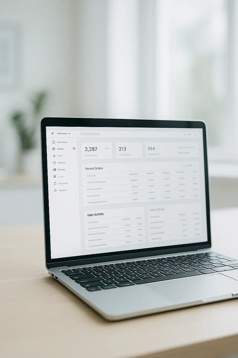 Cloud Web Devs: Laptop mit TYPO3-Backend-Oberfläche — Symbolbild für Erkennungszeichen eines überfälligen Upgrades