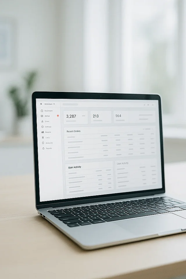 Cloud Web Devs: Laptop mit TYPO3-Backend-Oberfläche — Symbolbild für Erkennungszeichen eines überfälligen Upgrades