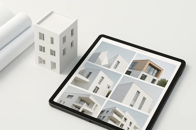 Referenz Architekturbüro-Website mit 3D-Visualisierungen und Projektchronik