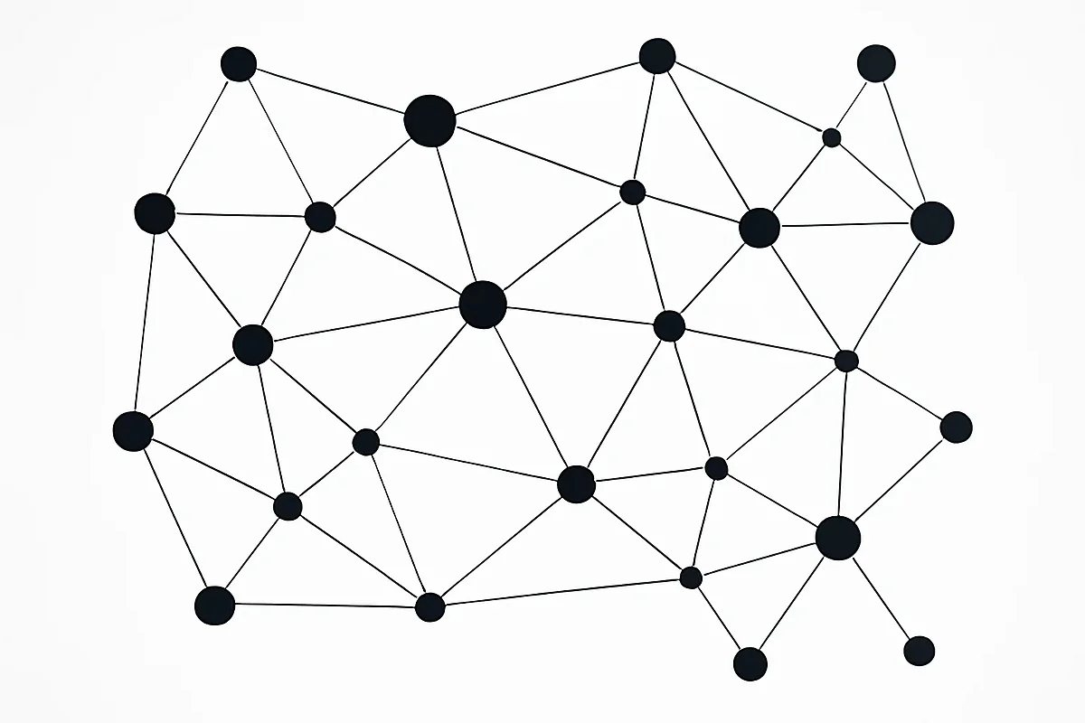AGNTCon Rückblick, Platzhalterbild Abstrakte Illustration eines vernetzten Knotengeflechts, Sinnbild für kommunizierende KI-Agenten (Platzhaltergrafik)