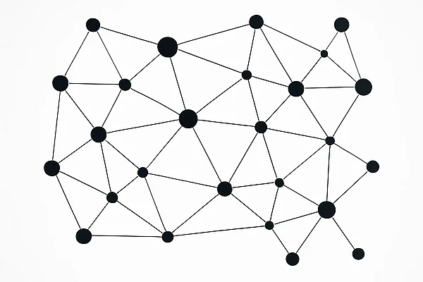 AGNTCon Rückblick, Platzhalterbild Abstrakte Illustration eines vernetzten Knotengeflechts, Sinnbild für kommunizierende KI-Agenten (Platzhaltergrafik)