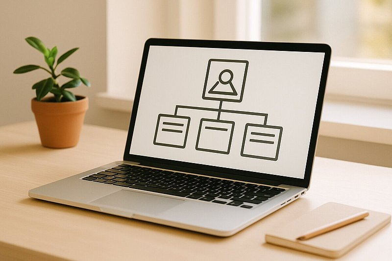 Laptop mit einer einfachen Sitemap-Struktur auf dem Bildschirm