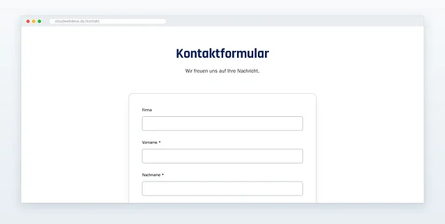 Screenshot des cloudwebdevs-Kontaktformulars mit klar beschrifteten Feldern