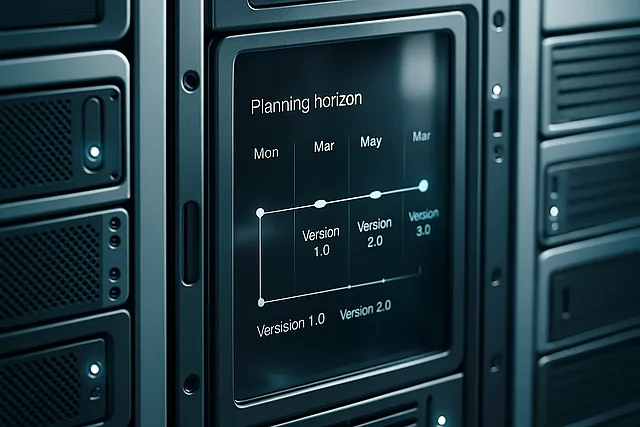 TYPO3 LTS – Strategische Versionsplanung mit langem Support-Horizont Server-Panel mit Milestone-Zeitrahmen – TYPO3 LTS-Versionsplanung im Überblick