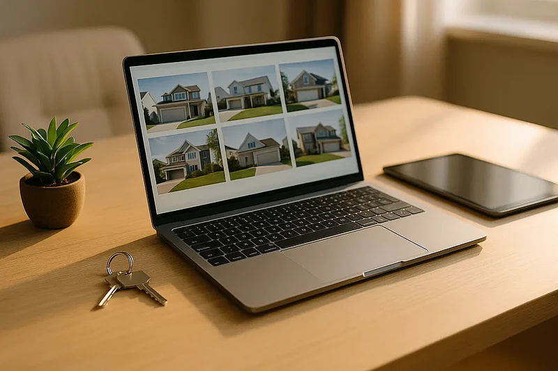 Immobilienwebsite mit Objektübersicht und Detailseiten auf Smartphone und Desktop