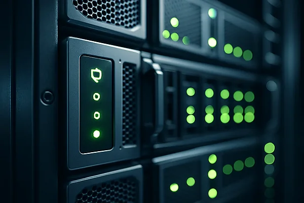 TYPO3-Sicherheit – Server-Monitoring und kontinuierliche Security-Updates Server-Monitoring-Panel mit Statusindikatoren – TYPO3-Sicherheitsüberwachung im Rechenzentrum