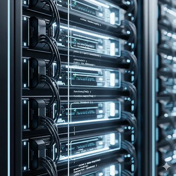 Golang Tool-Dependencies und Iteratoren Futuristisches Server-Rack — Symbolbild zum Go-Entwicklungs-Artikel