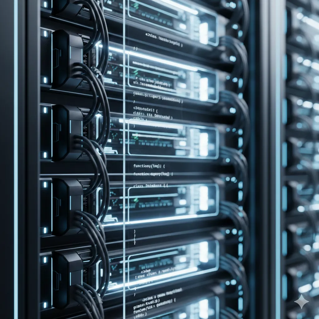 Futuristisches Server-Rack — Symbolbild zum Go-Entwicklungs-Artikel